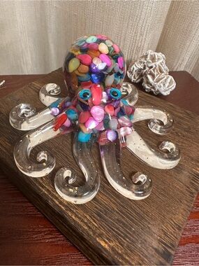 Resin and Rainbow Multi Colored Crystal Chips Octopus Figure
